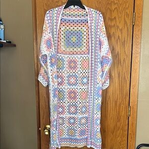 POL Pastel Crochet Open-Knit Top in Lavender, Pink & Blue